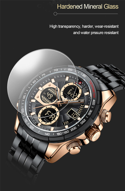 NAVIFORCE Zegarek męski kwarcowy cyfrowy, klasyczny, luksusowy, wojskowy, zegarek sportowy, złoty, ze stali nierdzewnej 9197 - Wianko - 11