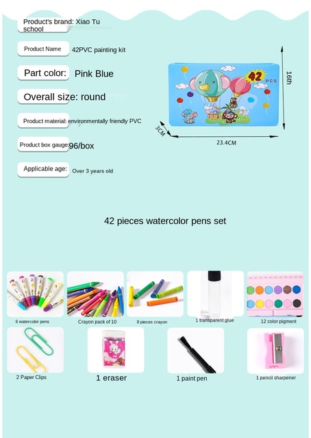 Długopisy akwarelowe - zestaw 42 sztuki, akcesoria do malowania dla dzieci - zestaw kredek dla małych artystów - Wianko - 1