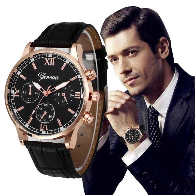 Męski zegarek biznesowy stylowy z dużą tarczą, skórzany pasek - zegarki dojrzałego, kwarcowego stylu - Wianko - 1
