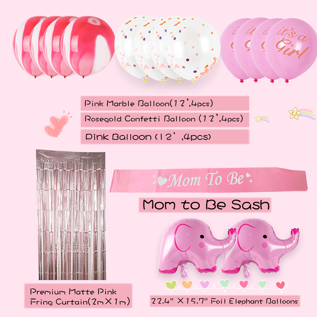 Dekoracje Baby Shower dla dziewczynki - różowe złoto, akcesoria dla mamy, oh baby pink elephant, balony foliowe - Wianko - 3