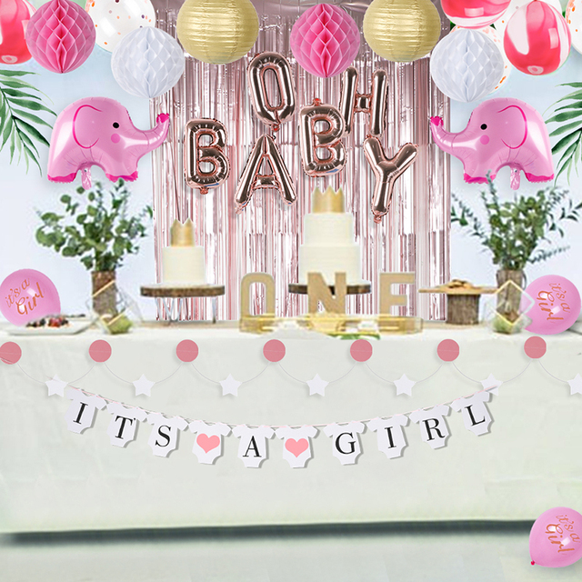 Dekoracje Baby Shower dla dziewczynki - różowe złoto, akcesoria dla mamy, oh baby pink elephant, balony foliowe - Wianko - 4