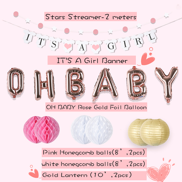 Dekoracje Baby Shower dla dziewczynki - różowe złoto, akcesoria dla mamy, oh baby pink elephant, balony foliowe - Wianko - 2