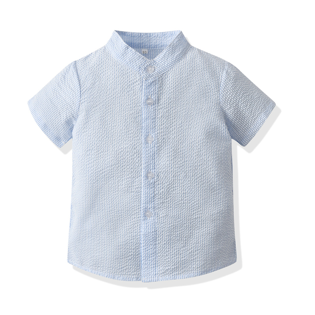 Zestaw dziecięcy dla chłopców w stylu dżentelmena z krótkimi spodenkami, koszulką w paski i szelkami - Wianko - 4