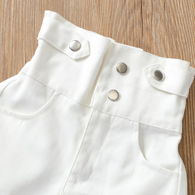 Zestaw ubrań dla niemowląt: Dwuczęściowy jesienno-bawełniany strój dla dziewcząt: koszula z długim rękawem w jednolitym kolorze z klapą i spodenki jeansowe z guzikami - Wianko - 6