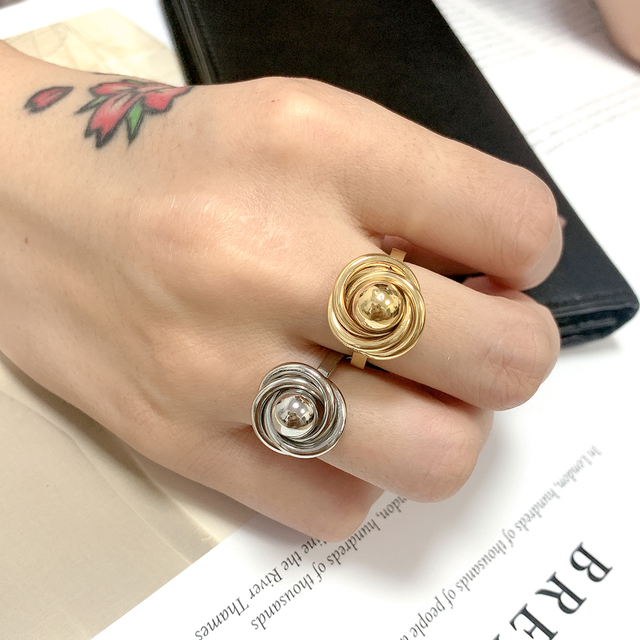 Minimalistyczny stalowy pierścień ze stali nierdzewnej Hiphop złoto 18k dla kobiet - geometria, moda 2022 - Wianko - 55