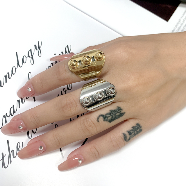Minimalistyczny stalowy pierścień ze stali nierdzewnej Hiphop złoto 18k dla kobiet - geometria, moda 2022 - Wianko - 44