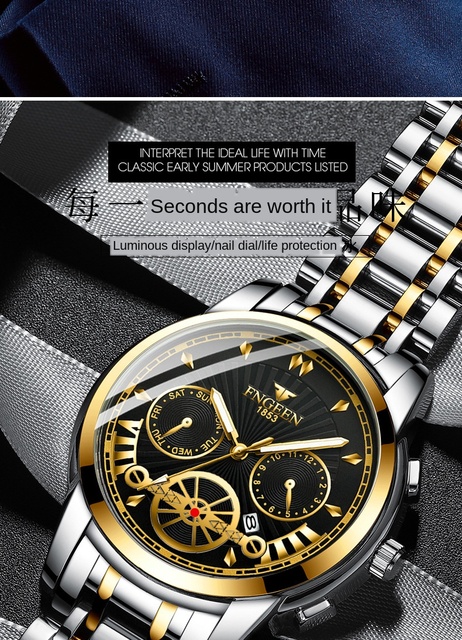 Luksusowe męskie zegarki zegarki ze stali nierdzewnej, marka Top, kwarcowy, automatyczny, analogowy - Wianko - 3