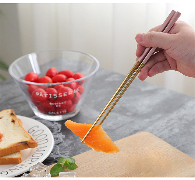 Pałeczki do jedzenia - Luksusowe japońskie pałeczki pozłacane, kwadratowe, wykonane z 304 nierdzewnej stali - 1 para - Wianko - 15