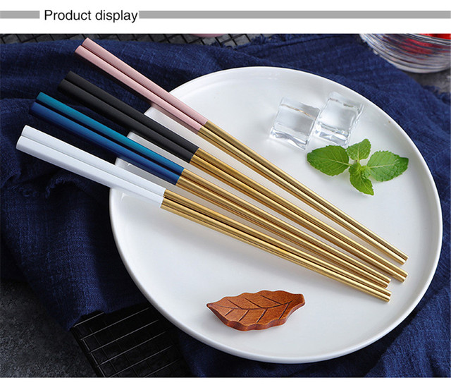Pałeczki do jedzenia - Luksusowe japońskie pałeczki pozłacane, kwadratowe, wykonane z 304 nierdzewnej stali - 1 para - Wianko - 6
