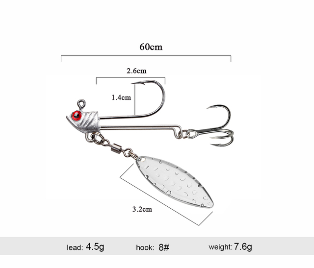 Główka ołowiowa FISH KING 7.6/9.8/17.5g, miękka przynęta z haczykiem wędkarskim, łyżką metalową 3D Eye i zestawem przynęt silikonowych – Bass - Wianko - 9