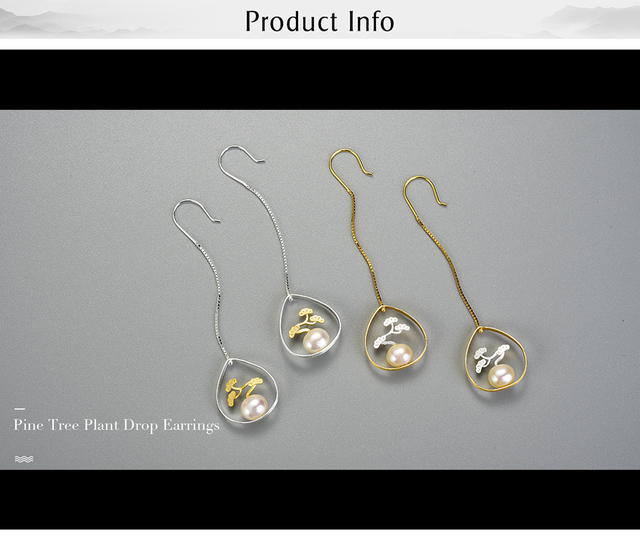 Kolczyki wiszące z prawdziwą sosną Lotus Fun - srebrne kolczyki z naturalnymi perełami 925, ręcznie wykonane, idealne dla kobiet, elegancki prezent - Wianko - 1