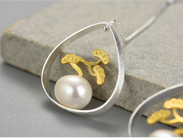 Kolczyki wiszące z prawdziwą sosną Lotus Fun - srebrne kolczyki z naturalnymi perełami 925, ręcznie wykonane, idealne dla kobiet, elegancki prezent - Wianko - 5