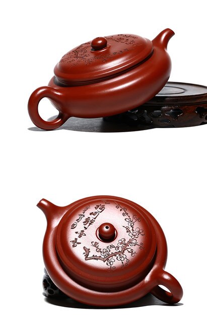 Czajnik płaski bęben Yixing z purpurową gliną Dahongpao - ręcznie wykonany, autentyczny (w prezencie box) - Wianko - 4