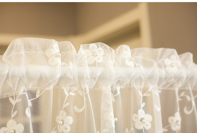 Luksusowe hafty zasłon Sheer z koralikami - biały kwiatowy Valance do kuchni łazienka balkon koronki - Wianko - 6