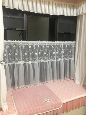 Luksusowe hafty zasłon Sheer z koralikami - biały kwiatowy Valance do kuchni łazienka balkon koronki - Wianko - 11