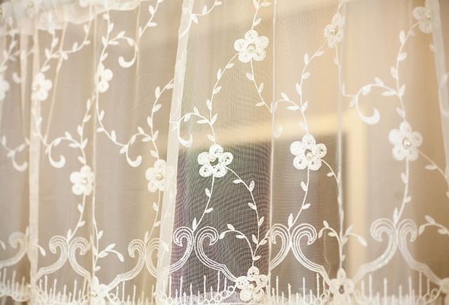 Luksusowe hafty zasłon Sheer z koralikami - biały kwiatowy Valance do kuchni łazienka balkon koronki - Wianko - 5