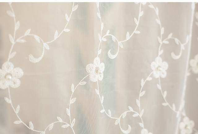 Luksusowe hafty zasłon Sheer z koralikami - biały kwiatowy Valance do kuchni łazienka balkon koronki - Wianko - 8