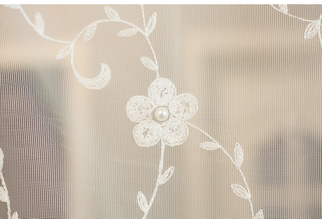 Luksusowe hafty zasłon Sheer z koralikami - biały kwiatowy Valance do kuchni łazienka balkon koronki - Wianko - 9