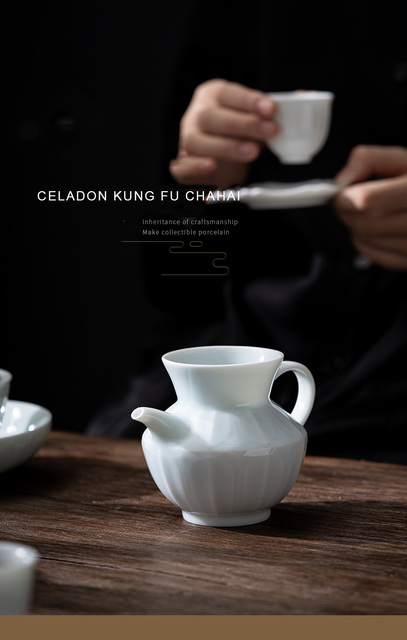 Duża ceramiczna filiżanka do herbaty chińskiej PINNY 260 ml celadon Kung Fu Chahai z cienką oprawką i retro wzorem - tradycyjne naczynie do picia - Wianko - 1