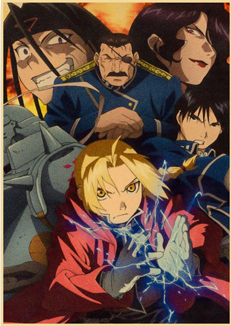 Fullemetal Alchemist - plakat retro na brązowym papierze do salonu, kawiarni, baru. Dekoracja ściany z motywem badań - Wianko - 8