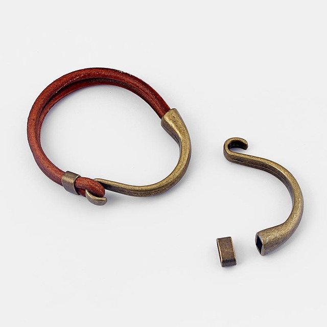 Zestaw 3 pięciu kolorowych półmankietów z haczykiem dla dwóch nici, na 5mm skórzanej okrągłej sznurówce – wykończenia i elementy biżuterii - Wianko - 5