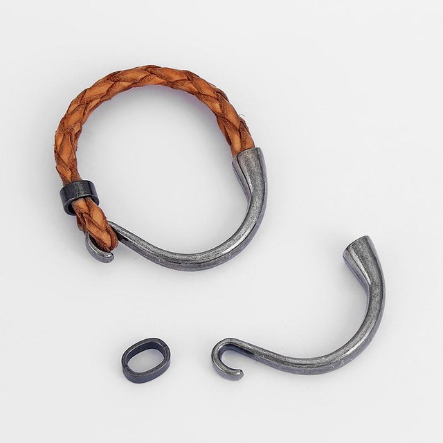 Zestaw 3 pięciu kolorowych półmankietów z haczykiem dla dwóch nici, na 5mm skórzanej okrągłej sznurówce – wykończenia i elementy biżuterii - Wianko - 2
