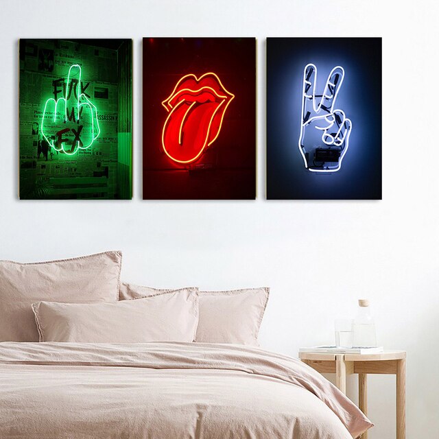 Rude Finger Line - Środkowy odcisk palca - Nowoczesne i śmieszne Line Art na ścianę - Plakat Rolling Stones do dekoracji wnętrz biurowych - Wianko - 3