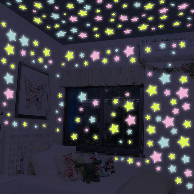 Naklejki ścienne - 100 sztuk sufitowe świecące gwiazdy dla dzieci - Wianko - 1