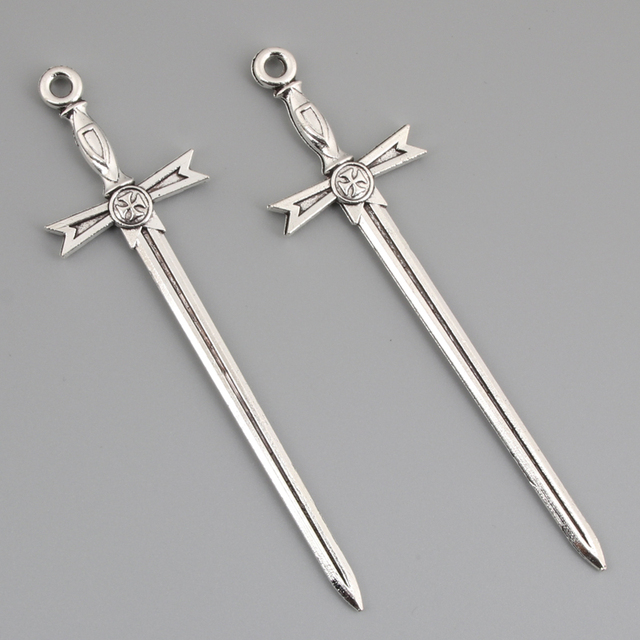 15 sztuk srebrny krzyż miecz Charm - złącze broń wisiorki DIY Metal Handmade - męski prezent biżuteryjny - Wianko - 10