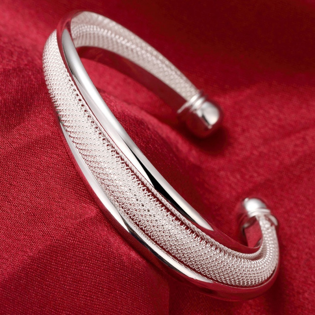 Srebrne, wysokiej jakości 925 bransoletki siatkowe z okrągłymi mankietami dla kobiet - Wianko - 1
