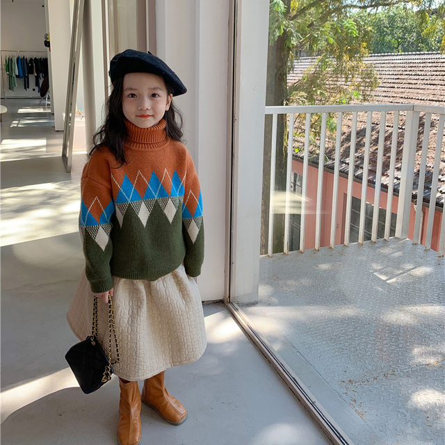 Sweter dziecięcy zimowy w koreańskim stylu z golfem - 2021, dzianina diamentowa, dla chłopców i dziewcząt - Wianko - 8