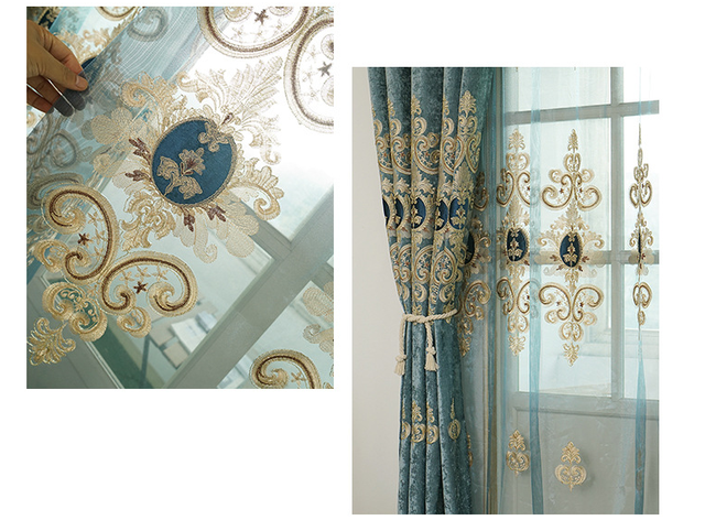 Zasłony europejskiego stylu do salonu z haftowanymi zasłonami Chenille, kolor niebieski, do sypialni - Wianko - 7