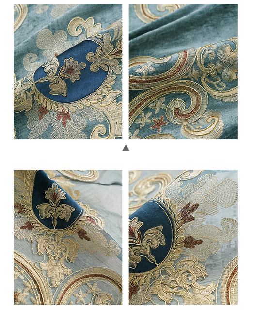 Zasłony europejskiego stylu do salonu z haftowanymi zasłonami Chenille, kolor niebieski, do sypialni - Wianko - 9