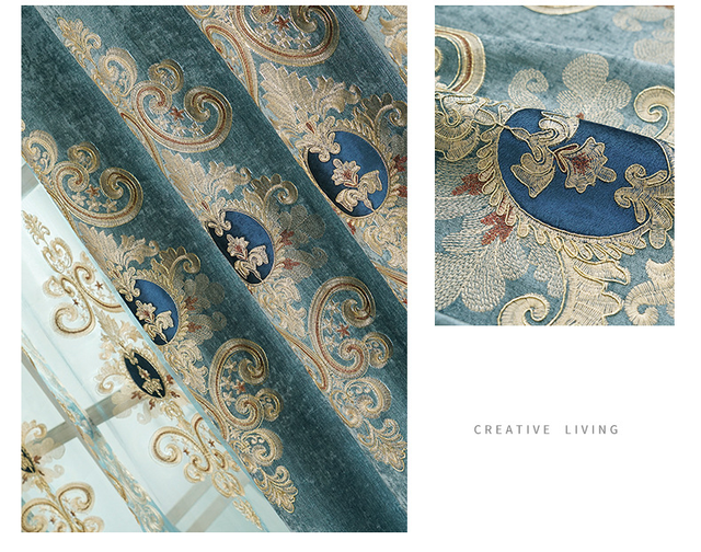 Zasłony europejskiego stylu do salonu z haftowanymi zasłonami Chenille, kolor niebieski, do sypialni - Wianko - 8