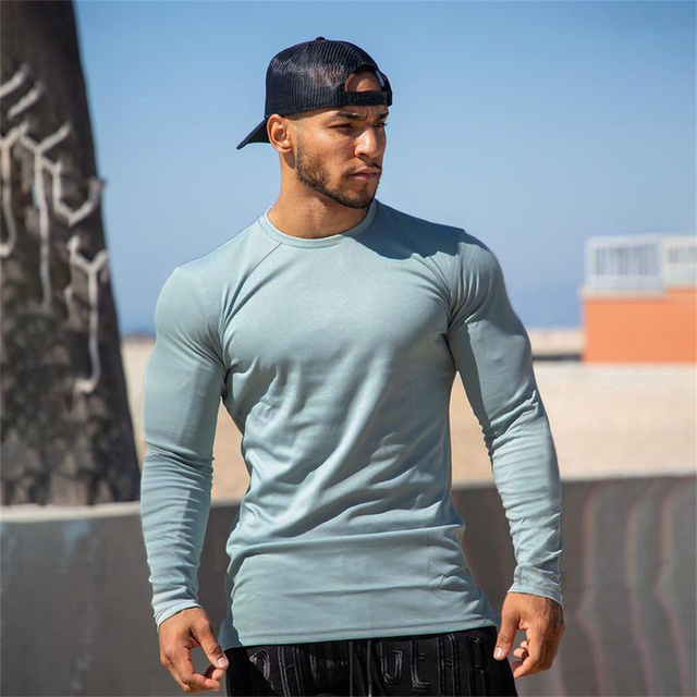 Długorękawowa koszulka męska do biegania jesienią 2021 z rajstopami, sportowa bluza dopasowana, komfortowa, w nowym kolorze Streetwear - Wianko - 2