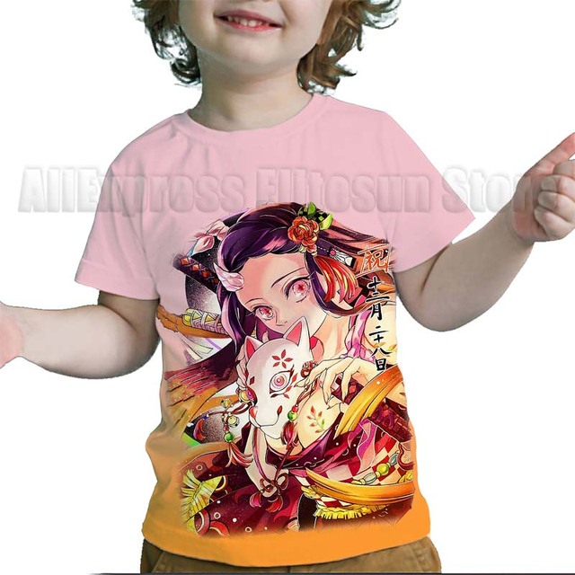 Dziecięce koszulki z krótkim rękawem Demon Slayer 3D - maluchy, Cartoon Anime, letnie chłopcy i dziewczęta - Wianko - 5