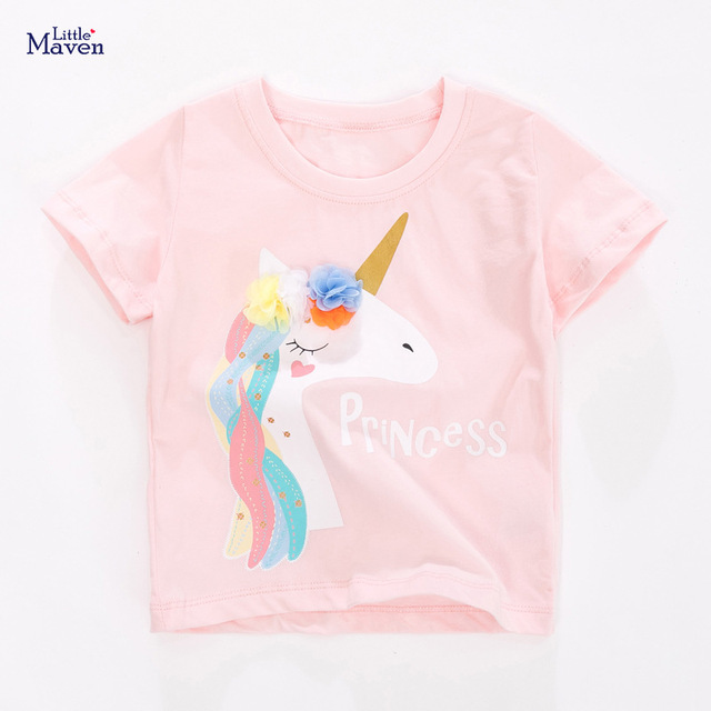 Little Maven Koszulka z nadrukiem jednorożca dla dziewczynki, letnia kolekcja 2021, różowa, marka bawełniana, rozmiary 2-7 lat - Wianko - 10