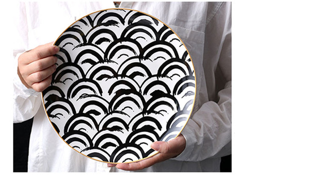 Nordyckie danie główne zastawa stołowa porcelanowy zestaw obiadowy z geometrycznymi talerzami i ceramiczną tacą - Wianko - 11