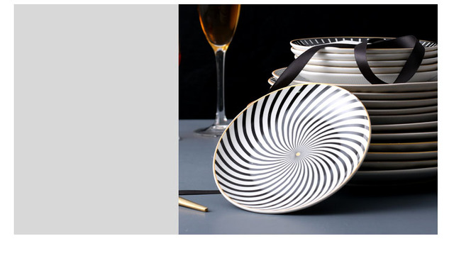 Nordyckie danie główne zastawa stołowa porcelanowy zestaw obiadowy z geometrycznymi talerzami i ceramiczną tacą - Wianko - 9