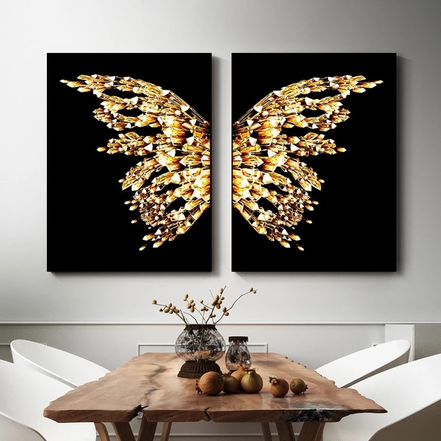 Motyl skrzydła płótno - czarny i złoty malarstwo abstrakcyjne do salonu - Wianko - 3