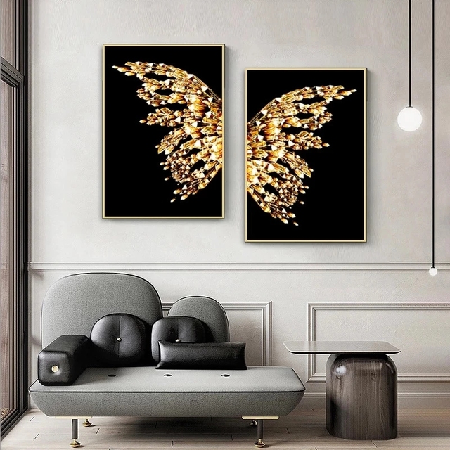 Motyl skrzydła płótno - czarny i złoty malarstwo abstrakcyjne do salonu - Wianko - 6