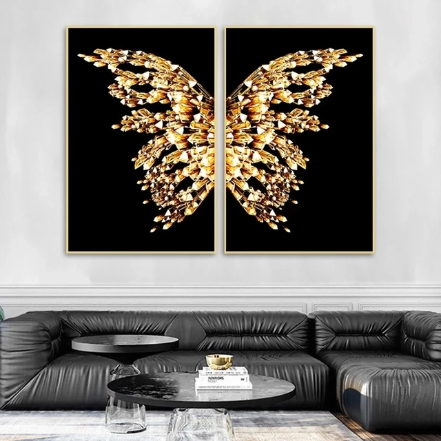 Motyl skrzydła płótno - czarny i złoty malarstwo abstrakcyjne do salonu - Wianko - 4