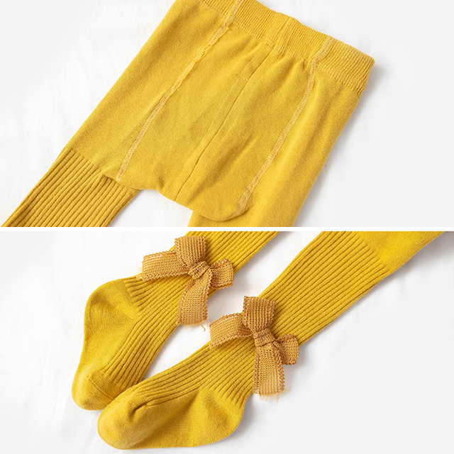 Bawełniane jesienne rajstopy dla dziewczynek z kokardą - miękka, jednolita kolorystyka - Wianko - 4