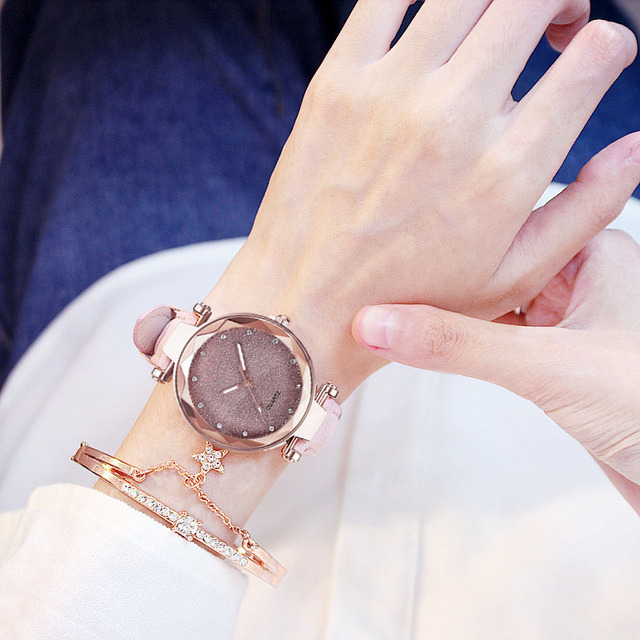 Zegarek damski z projektowanym tarczą Starry Sky, prosty numer, skórzany pasek, kwarcowy mechanizm, moda casual - 2021 - Wianko - 1