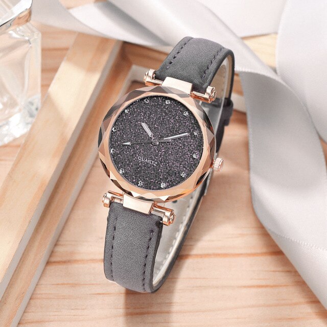 Zegarek damski z projektowanym tarczą Starry Sky, prosty numer, skórzany pasek, kwarcowy mechanizm, moda casual - 2021 - Wianko - 8