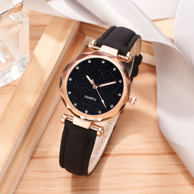 Zegarek damski z projektowanym tarczą Starry Sky, prosty numer, skórzany pasek, kwarcowy mechanizm, moda casual - 2021 - Wianko - 7