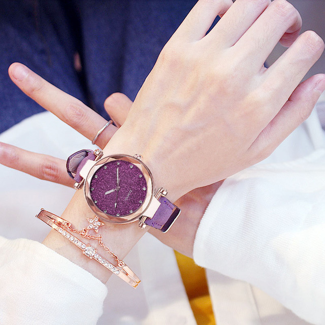 Zegarek damski z projektowanym tarczą Starry Sky, prosty numer, skórzany pasek, kwarcowy mechanizm, moda casual - 2021 - Wianko - 4