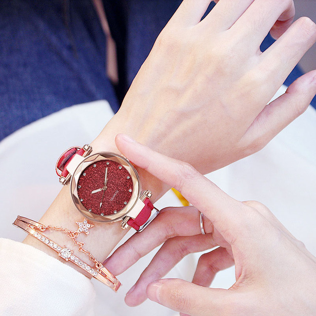 Zegarek damski z projektowanym tarczą Starry Sky, prosty numer, skórzany pasek, kwarcowy mechanizm, moda casual - 2021 - Wianko - 3
