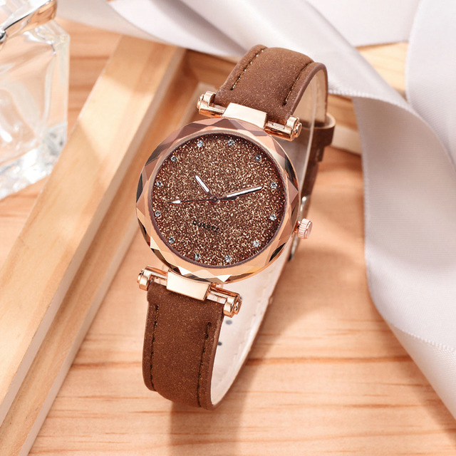 Zegarek damski z projektowanym tarczą Starry Sky, prosty numer, skórzany pasek, kwarcowy mechanizm, moda casual - 2021 - Wianko - 6