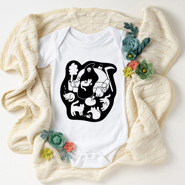Gothic Harajuku body niemowlęce - szatan i kot graficzny, USA, nowy styl - Hipster, dla chłopca, dla dziewczynki, casual, trendy - Wianko - 12